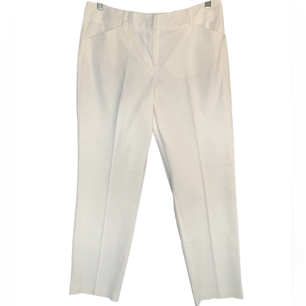 🆕 LARRY LEVINE White Pants Barrel Carrot Tapered Leg Cropped 2 Ankle Cotton 10 - Picture 2 of 8